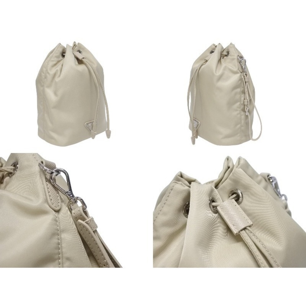 Prada handbag drawstring logo plate Re pouch Beige Tan - Picture 3 of 8